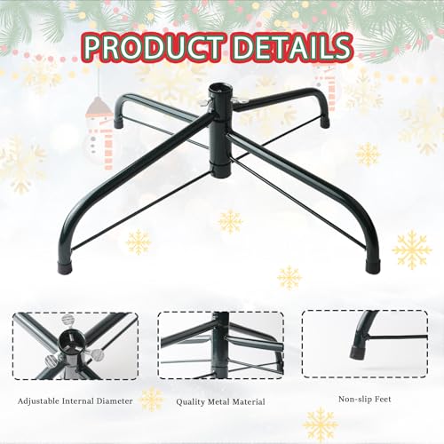 FSAIUIS 16 Inch Folding Metal Christmas Tree Stand, Green Universal Replacement Xmas Tree Stand Base for Christmas Artificial Tree