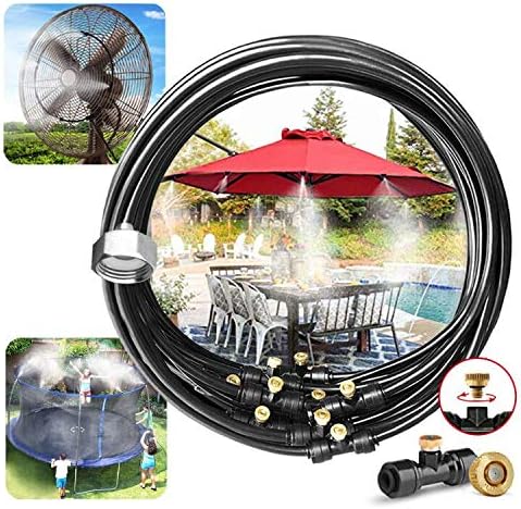 LANDGARDEN Outdoor Misting Cooling System,49FT Misting Line,15 Brass Mist Nozzles for Patio Garden Greenhouse