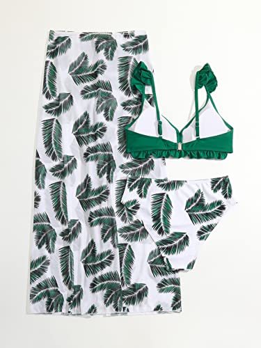 Verdusa Girl's 3 Piece Ruffle Trim Bathing Suit Bikini Swimsuits with Cover Up Skirt2