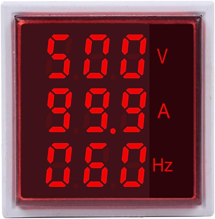 - Microtail Direct AC Voltage+Current+Frequency Meter LED Display Voltmeter-Ammeter-Hertz Range 600V, 0-100A,0-50Hz (Red)