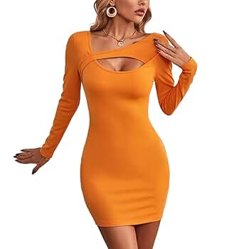 新品 VALLAN Tag-Sleeve U-Neck Mini Long Amazon.com: Women's Square Neck Cutout Long Sleeve Bodycon