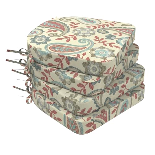 DYTXIII Outdoor Chair Cushions Set of 4, 19"x19"x2.5" Water Repellent & Fade Resistant Patio Dining Seat Cushions with Tie Straps, Indoor Outdoor Chair Pads for Patio Furniture -Paisley Vintage