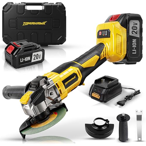 Image of Tomahawk CGR-5555 20V Brushless Cordless Angle Grinder | 4 Inch / 100mm | 3-Speed Control up to 8500 RPM | Dual 3.0Ah Batteries | Paddle Trigger Lock for Cutting & Grinding