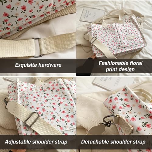 Image of Cherry Tote Bag for Women Canvas Patched Purse Cute Shoulder Bag Multi-Pocket Satchel Handbag for work travel