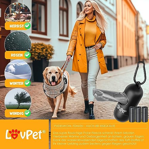 LOVPET® Hundejacke Hundemantel mit Geschirr, inkl. 45 Stück Kotbeutel + Spender, Hunde Winterweste gefüttert wasserdicht, Gepolsterte Weste Mit Brustgurt, Reflektoren, D-Ring XL, Beige