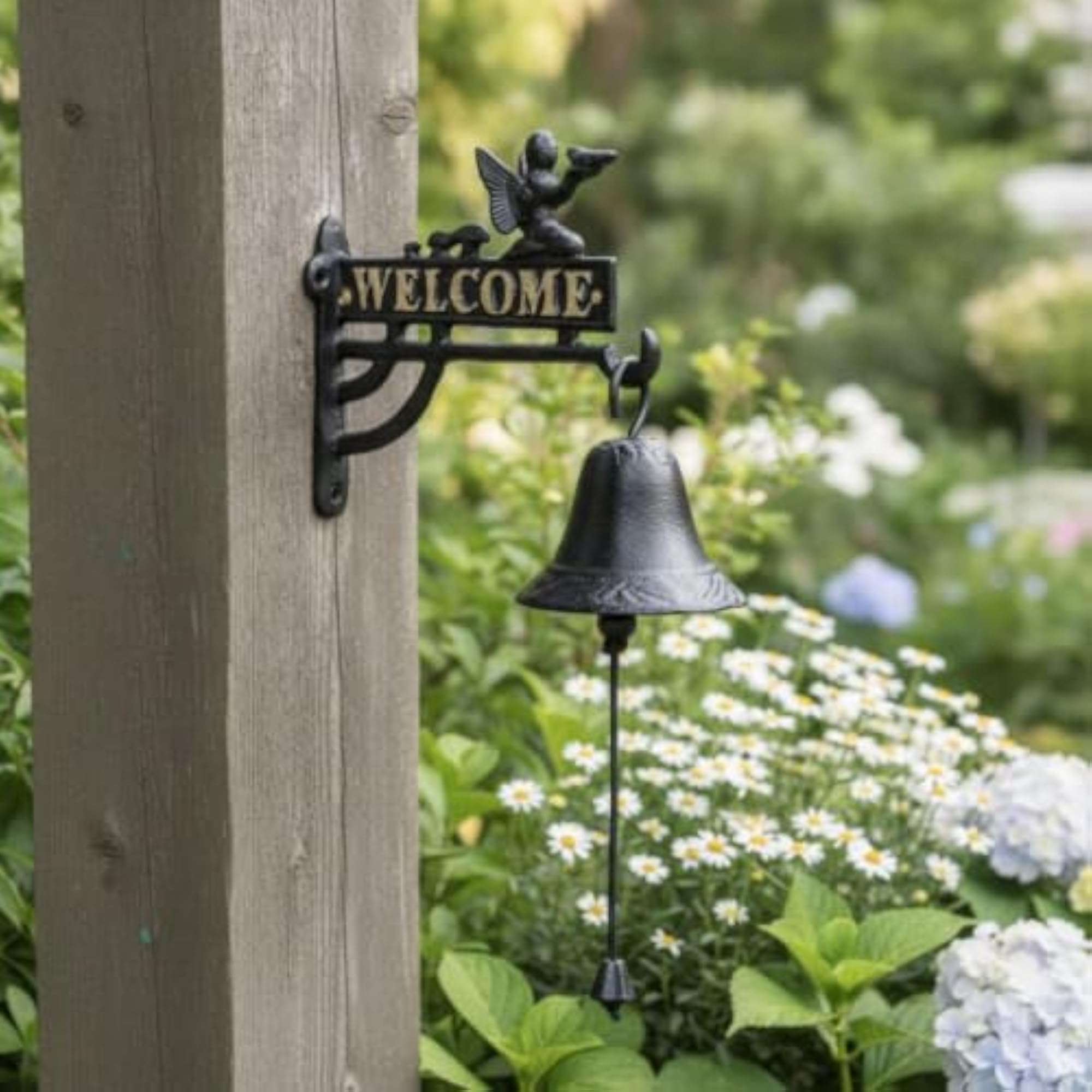 Rustic Annunciator with Pull Cord Cast Metal Wall-Attached Bell
