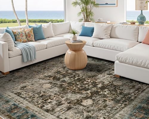 Image of AMERLIFE 5'x8' Area Rug, Machine Washable Vintage Area Rug- Soft Carpet with Non-Slip Backing for Living Room, Bedroom, Nursery- Retro Brown