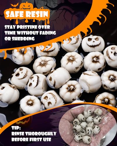 Image of Uniclife 20 Pcs Halloween Mini Pumpkin Decorations, Halloween Fish Tank Decor, Spooky Smiling Face Mini Pumpkins, Jack-O'-Lantern Miniature Vase Fillers, White Resin Artificial Figurines