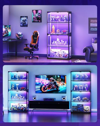 Image of AODK Display Cabinet with Glass Door & RGB LED Lights, 4-Tier Display Case