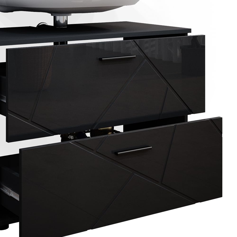 Vicco Mueble bajo Lavabo Irma, Antracita Alto Brillo, 80 x 58.6 cm | apto para instalación sobre el sifón con aberturas de ventilación