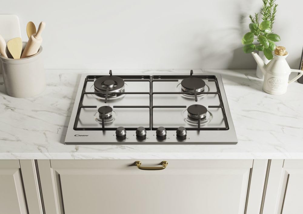 Cocina de gas, nº 4 fuegos, ancho 60 cm, color inoxidable