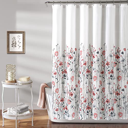 Lush Decor Clarissa Floral Shower Curtain, 72" x 72", Blue & Coral