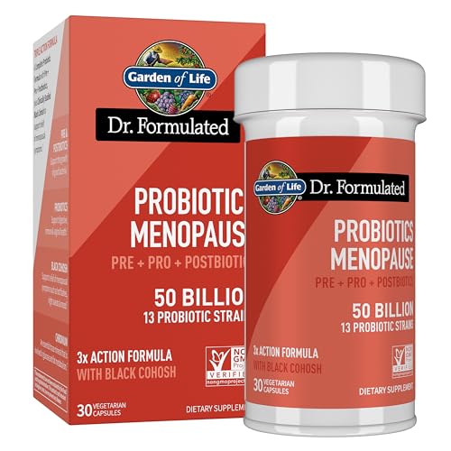 Garden of Life Dr. Formulated Menopause Probiotics with Black Cohosh Chromium and Pre Pro & Postbiotics Menopause Supplements for Women Immune Health Non-GMO Gluten-Free 30 Vegetarian Capsules