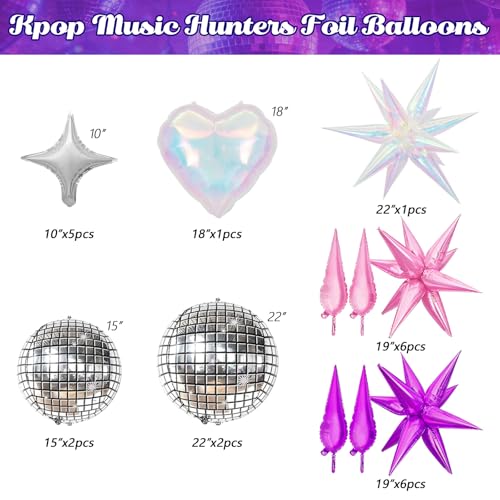 Image of JOGAMS 166Pcs K-Pop Balloon Arch Kit, Hot Pink Purple Teal Blue Balloons with Disco Star Iridescent Heart Foil Balloons for K-Pop Music Fan Birthday Prom Music Stage Concert-Style Backdrop Party