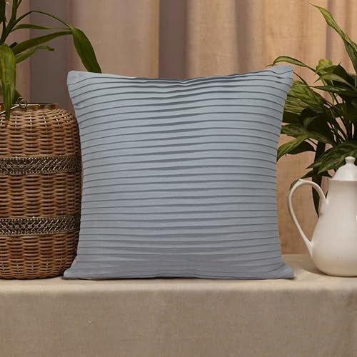Image of HOME COLORS.IN Cotton Plain Double Side Pleated Cushion Cover - Set of 2-18 x 18 Inch - Gull Grey