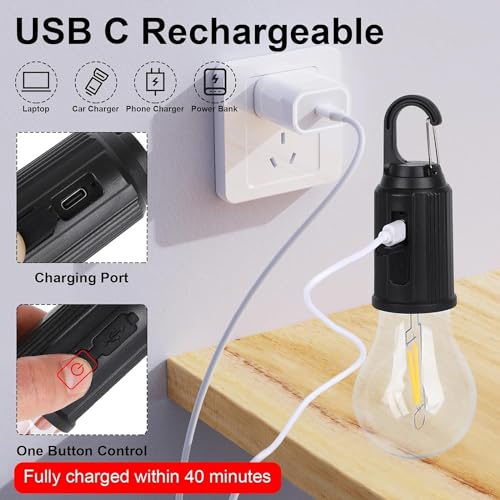 Image of WELLUCK Rechargeable Camping Hanging Bulb, Waterproof LED Tent Light with USB Cable, 3 Modes Hanging Camping Lantern, Hanging Lamp for Hiking, Emergency, Household (Multi, Medium)