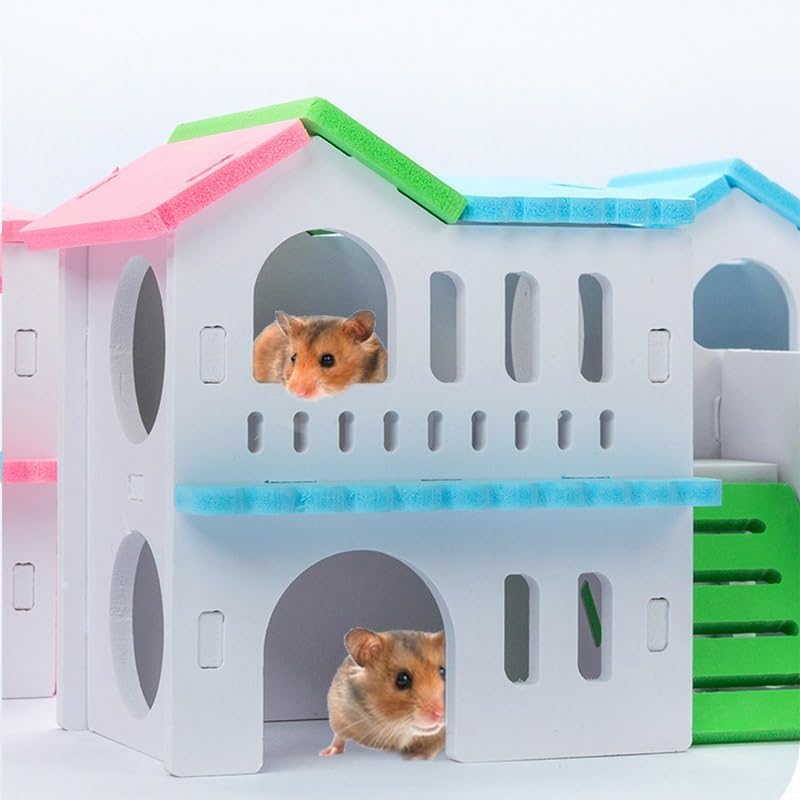 CLoxks Hamster House 2 Layer Hamster Villa Cage Small Pet House Toy Hideout Hut Toy Hamster Playhouse with Ladder Hamster Cages and Habitats