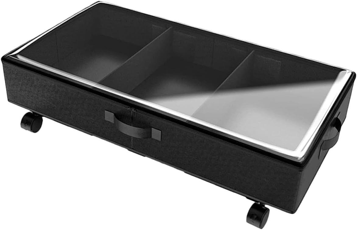 DECHOUS Bed Storage Organizer with Wheels Oxford Fabric Zippered Clothes Storage Bag Large Capacity 3-compartment for Bedding