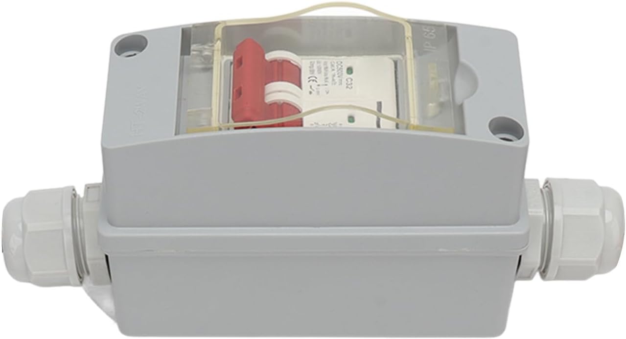 Circuit Breaker Solar Panels 30 Amp Solar Disconnect Switch, MCB 2P DC 500V 32A Disconnect Switch with IP65 Distribution Box, Outdoor Miniature Breaker Box (Without Cable)