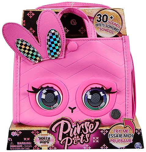PURSE PETS - BOLSO NIÑA MASCOTA INTERACTIVA - HOLLY HOPS BUNNY - Bolso Interactivo Niña Cachorro con más de 30 Sonidos y Reacciones - 6066782 - Juguetes Niña 4 Años +