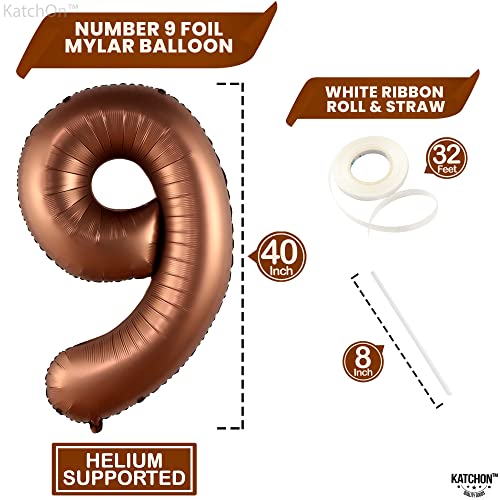 Image of KatchOn Coffee Brown Number 9 Balloon 40 Inch, Foil 9 Birthday Balloon