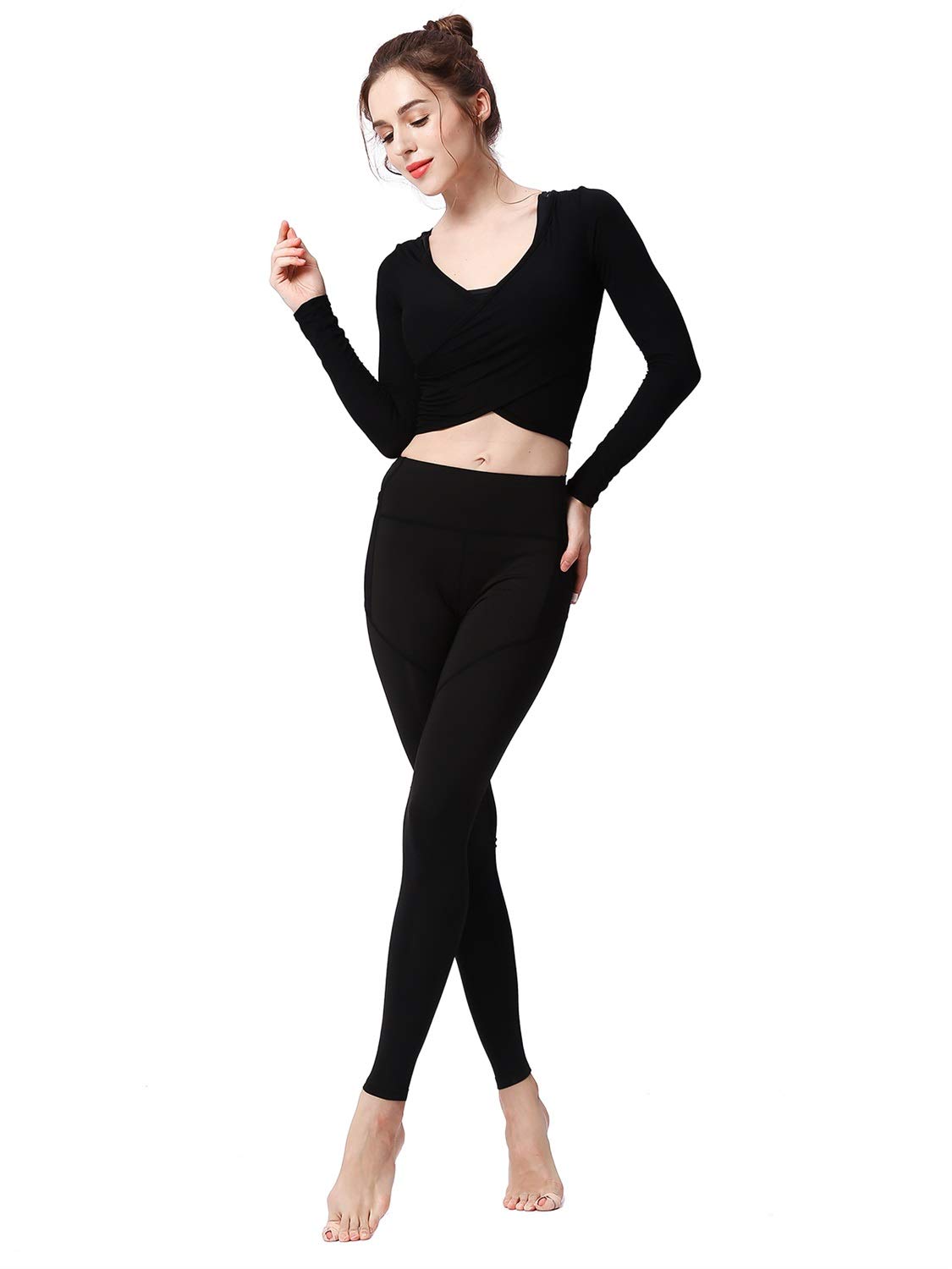 HHF Yoga Pants & Mats Women Yoga Pants, Buttery Soft 4 Way Stretch Workout Leggings (Color : Black grey, Size : M)