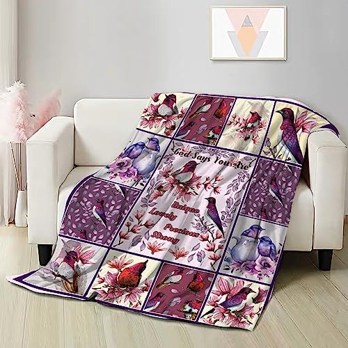 Hummingbird Flannel Throw Blanket Soft Cozy Bird Flower Blanket for Couch Bed Outdoor Hummingbird Gifts for Women Purple Blanket Lightweight and Durable 30"x40"for Toddler/Pets