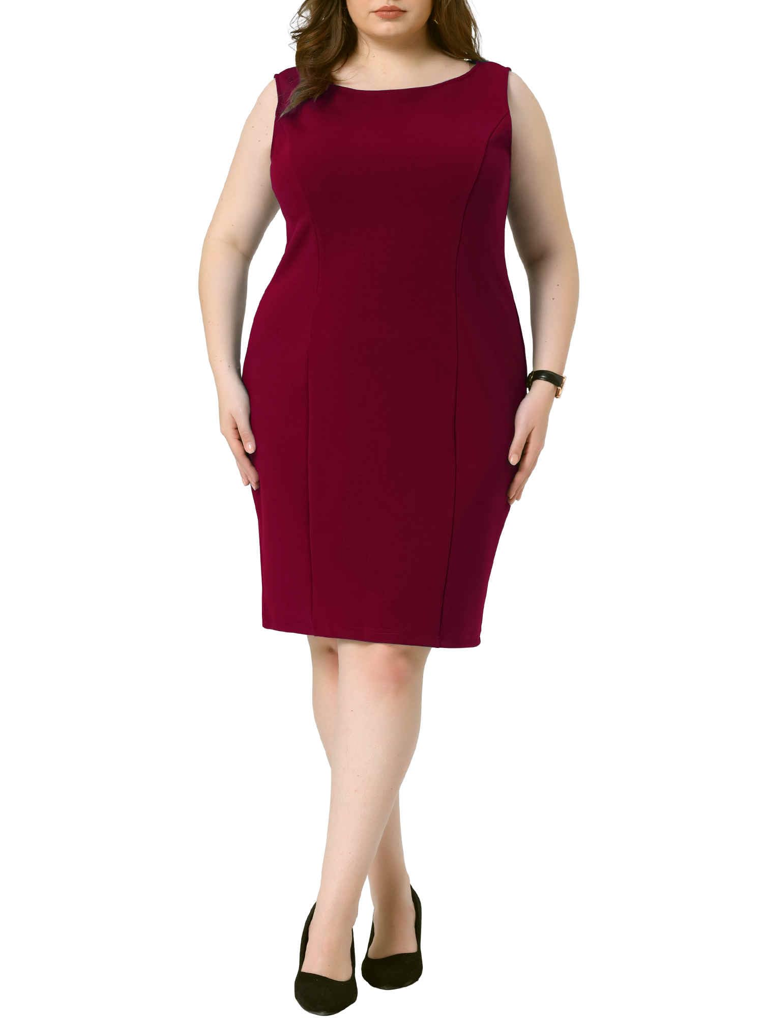 Agnes Orinda Plus Size Sheath Dress for Women Sleeveless Boat Neck Casual Straight Pencil Work Dresses