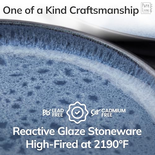 Image of 24 Piece Dinnerware Sets for 6 - Stoneware Tableware Set - Bowl and Plate Set - Dinner Service 6 persons - Tableware Sets Pure Living Black Deep Blue