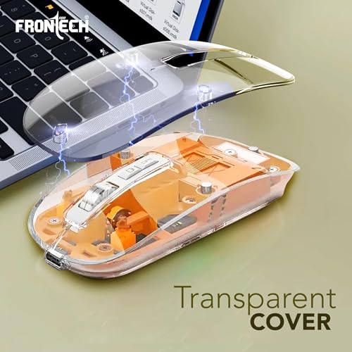 Image of FRONTECH 2.4G & Bluetooth Wireless Mouse | 3200 DPI | 5 Buttons | Transparent Ultra-Slim Design | 300mAh Rechargeable | USB to Type-C (MS-0075)