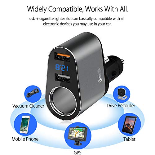 Timloon Car Charger Adapter, 60W Cigarette Lighter Socket Splitter, Dual Usb Quick Charge 3.0 And 2.4A Usb, Voltage Display For Iphone,Ipad,Smart Phone,Andriod,Samsung,Dash Cam,Gps (12V-24V) #TOP5
