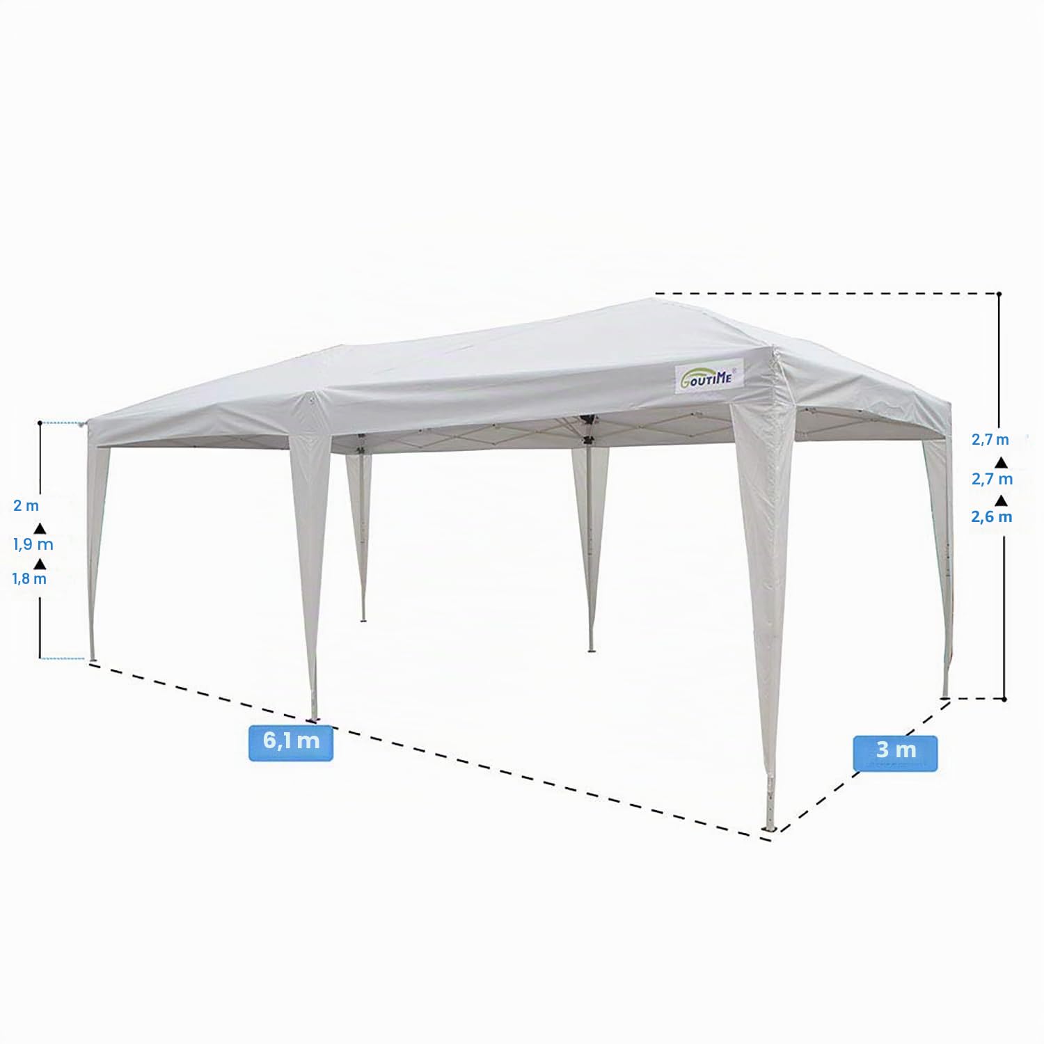 Goutime Pabellón Plegable Carpa para Fiestas Impermeable 3x6m con 4 Paredes Laterales Y Bolsa con Ruedas, Pabellón de jardín para Bodas Exterior Carpas y cenadores para Patio(Blanco)