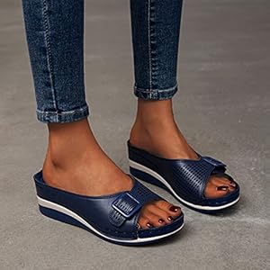 Women’s Leather Soft Footbed Orthopedic Arch-Support Sandals for Women,Women’s Open Toe Sandals,PU Wedge Platform Summer Beach Shoes Open Toe Sliders Flip Flops