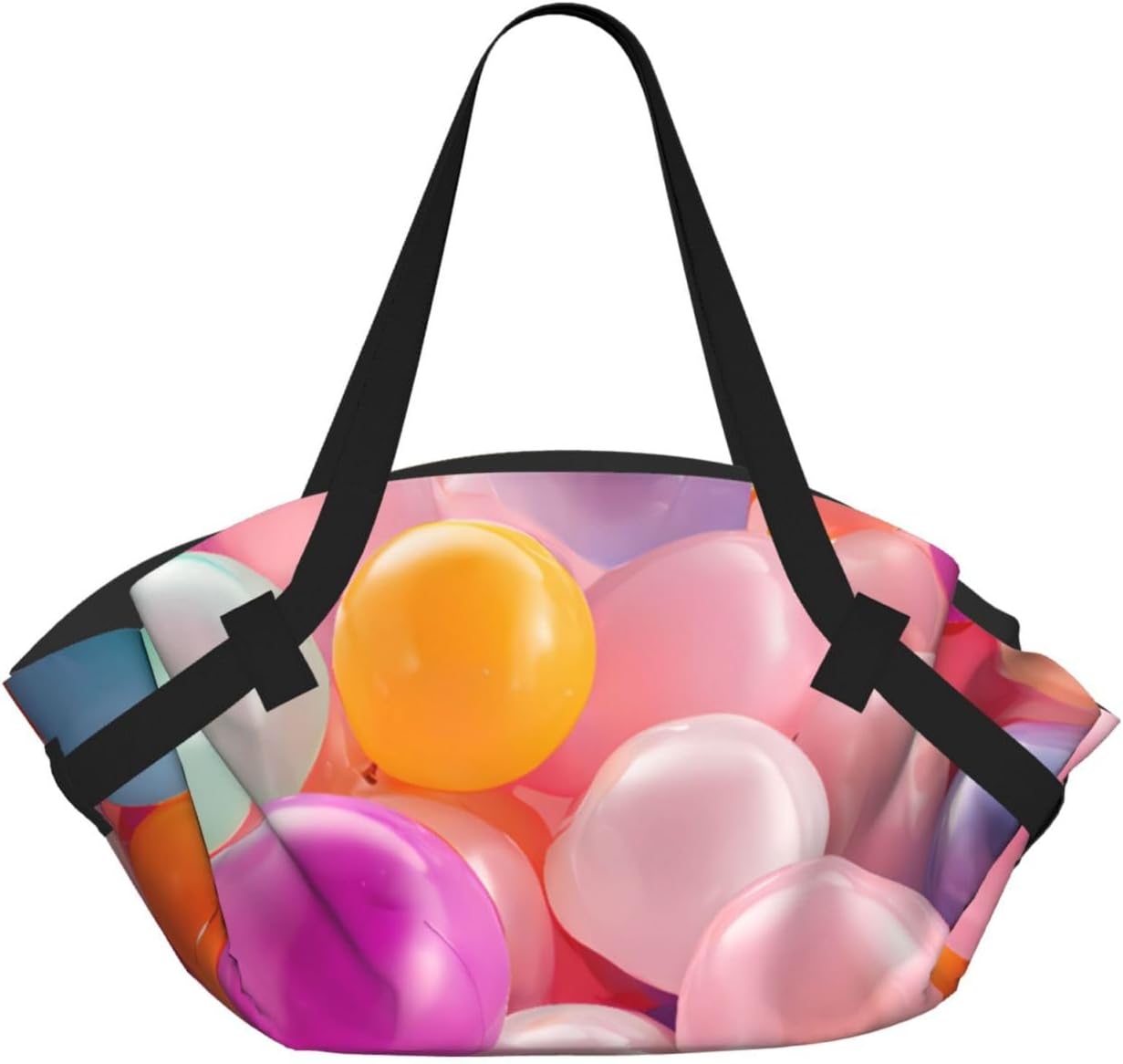 Foldable Camping Bag for Outdoor Picnic Beach Use Comfortable Light with Unique Exquisite Colorful Balloons Print