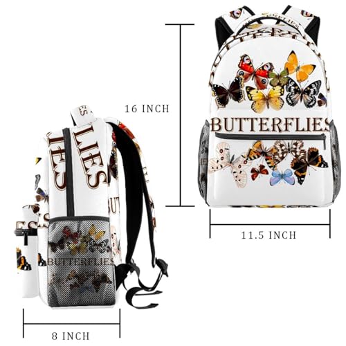 Sac à dos d'école grand compartiment 29.4x20x40cm papillons