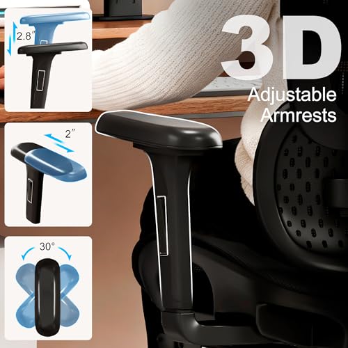 Image of Vonesse Ergonomic Office Chair with Footrest, Desk Chairs with Adjustable 3D Headrest and Armrests, Computer Gaming Chair with Dynamic Lumbar Support & Adjustable Depth Breathable Mesh Seat (Black)