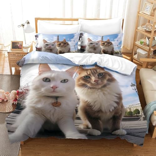 Parure de lit chat 260x240 cm en microfibre avec 2 taies d'oreiller
