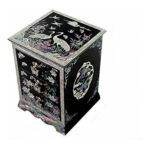 Antique Alive Mother of Pearl Purple Asian Lacquer Women Wooden Jewellery Trinket Keepsake Treasure Gift Girls Ring Necklace Box Chest Case Storage Organizer with Flower and Crane Design Cover