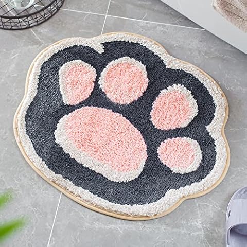 19.6" x 24.4" Cat Paw Bath Rug Bathroom Rug Bath Mat Non-Slip Soft Shower Rug Plush Microfiber Water Absorbent Thick Shaggy Floor Mats, Machine Washable, Gray Cover