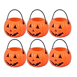 NUOBESTY 8Pcs Mini Halloween Pumpkin Bucket Portable Lantern Candy Bucket Children Trick or Treat...
