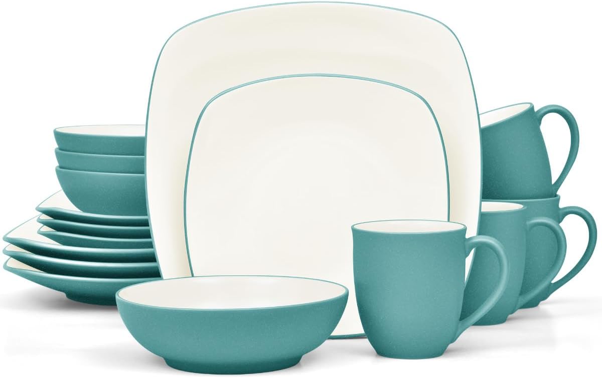 Colorwave Turquoise 16-Piece Square Dinnerware Set, Service for 4