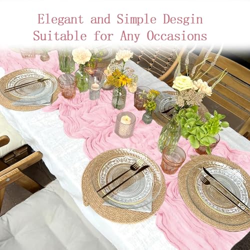 16 Pack Light Pink Cheesecloth Table Runner 20 x 120 inch Gauze Table Runners 10 FT Long,Semi Sheer Boho Cheese Cloth Fabric Table Runner Bulk for Wedding,Party,Baby Shower,Bridal Shower Decoration by ACSUIT - Image 4