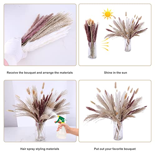 60 Pieces Set 17 Inch Natural Dried Pampas Grass Decor Dried Flower for Wedding Floral Arrangements Boho Home Table Decor (without Vase)