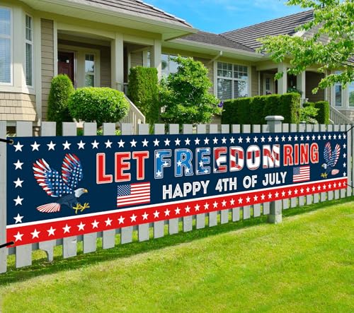 Image of 4th of July Decorations Let Freedom Ring Banner, Red White and Blue Happy 4th of July Yard Sign, Patriotic Party Decor 9.8 x 1.6 ft