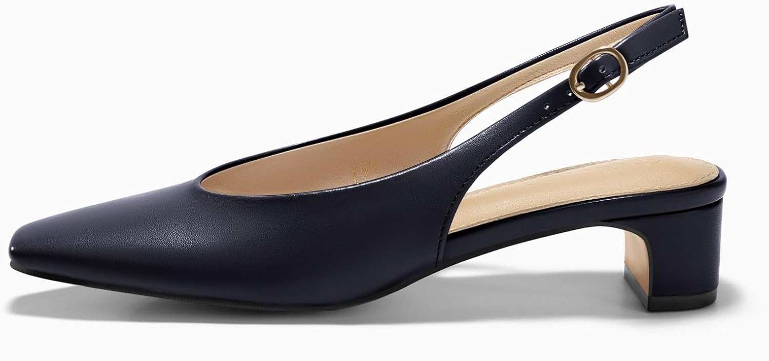 Coutgo Womens Chunky Low Heels Slingback Pumps Closed Square-Pointed Toe Work Office Dress Shoes - Image 4