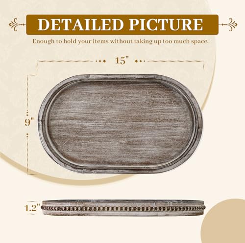 MAONAME-Wood-Decorative-Tray-Farmhouse-Wooden-Tray-for-Coffee-Table-Oval-Beaded-Tray-Washed-White-Serving-Tray-for-Living-Room-Kitchen-15-X-9-X-12 MAONAME Wood Decorative Tray Farmhouse Wooden Tray for Coffee Table Oval Beaded Tray Washed White Serving Tray for Living Room Kitchen 15 X 9 X 12