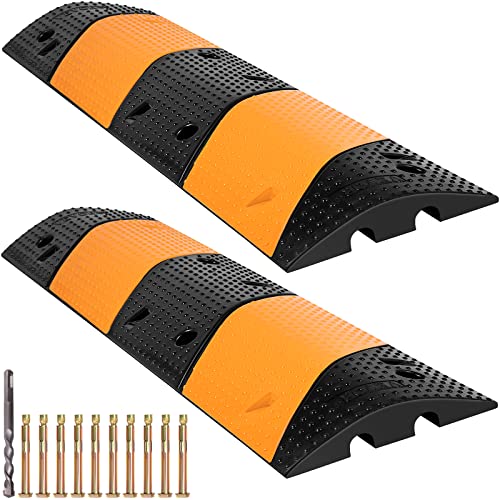 Image of VEVOR Rubber Speed Bump, 2 Pack 2 Channel Speed Bump Hump, Long Modular Speed Bump Rated 22000 LBS Load Capacity, 39.3''x12''x1.97'' inch Garage Speed Bump for Asphalt Concrete Gravel Driveway