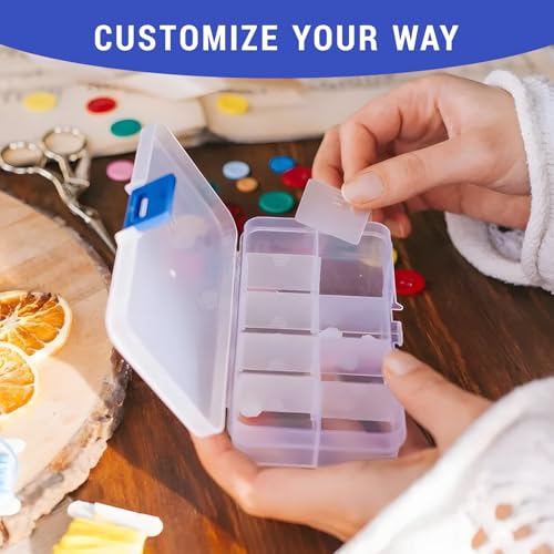 Image of 4 PCS 10 Grids Plastic Organizer Box with Dividers, Small Clear Tackle Container, Candy Large Bead Compartment