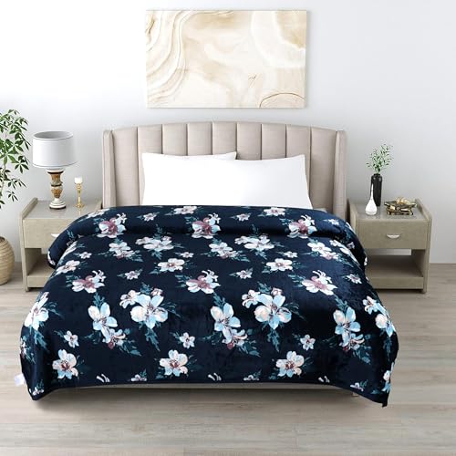 Image of Ultra Soft Flannel Printed Double Blanket 220x240 cm | 200 GSM Warm & Cozy All Season AC Blanket for Winter| Duvet /Quilt Throw for Bedroom & Living Room- Blue & White