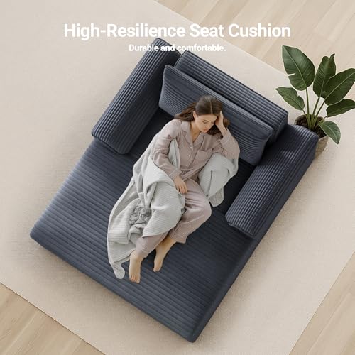Image of Claiks 68 inch Oversized Chaise Lounge Chair Indoor, Corduroy Upholstered Boneless Sofa Bed, Deep Seat Sleeper Couch with Pillows and Armrest, Cloud Sofas Reading Chair for Living Room, Dark Gray